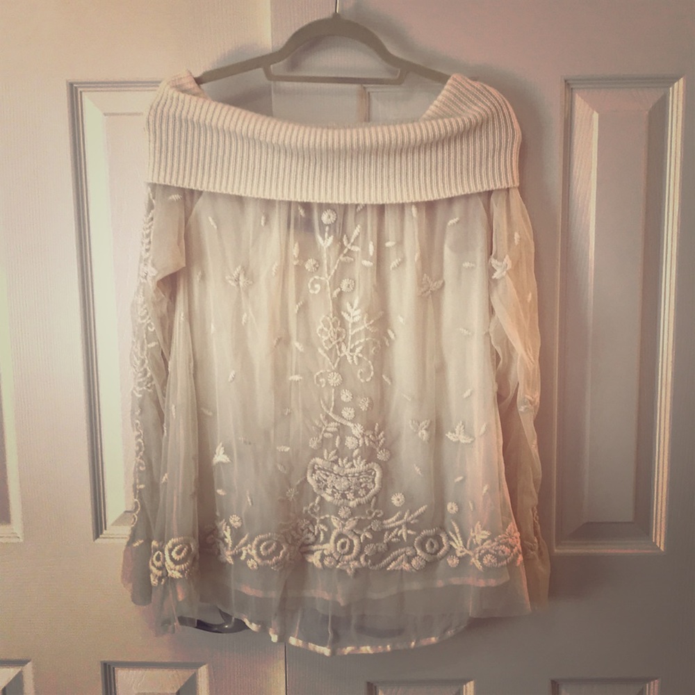 Off the shoulder lace top. Made in Italy